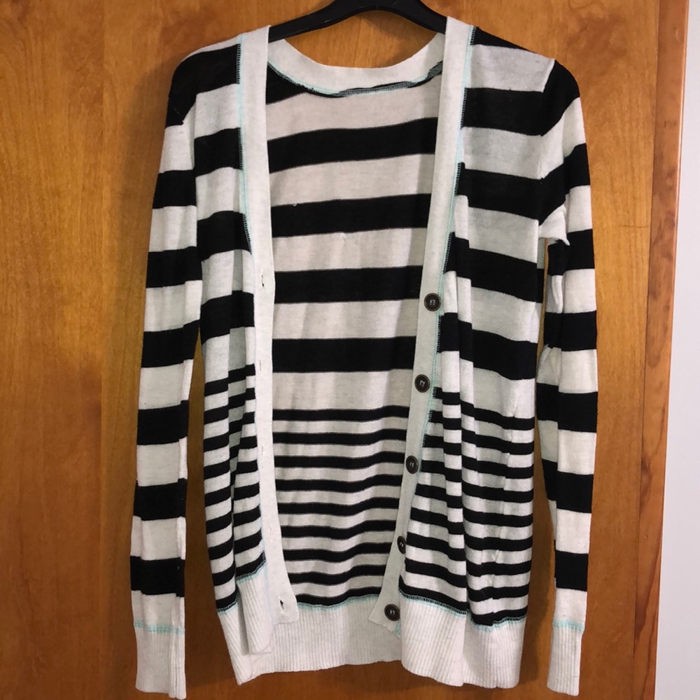 Black and white striped button down cardigan